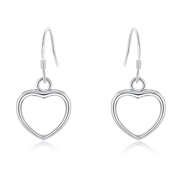 Beautiful Hollow Heart Drop Earrings 925 Sterling Silver - Picture 5 of 6